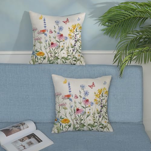 Spring Floral Pillow Covers 18x18 Pack of 2 Botanical Herbs Flower Throw Pillow Covers Outdoor Decoration Pillowcase Farmhouse Decorative Square Linen Cushion Case for Couch Sofa - color: Botanical Herbs 1, size: 18" x 18" (Pack of 2)
