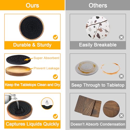 Wood Coasters for Drinks, Eykao Absorbent Coaster Sets of 5, Woven Drink Coasters for Coffee Table, Housewarming Gift for Farmhouse Home Decor,4 inches - color: Black