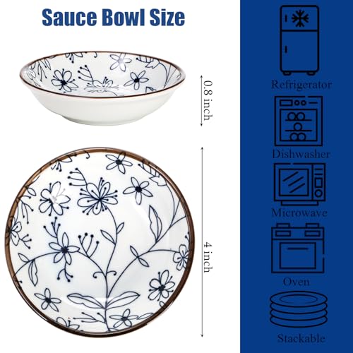 ZENFUN 12 Pcs Soy Sauce Dishes, Tiny Bowls, 3 oz Dipping Bowls for Condiment Sushi, Elegant Mini Bowl for Side Dish, Ketchup, Appetizer Plates, Ceramic, Blue and White (Pack of 2) - size: mini (Pack of 2)