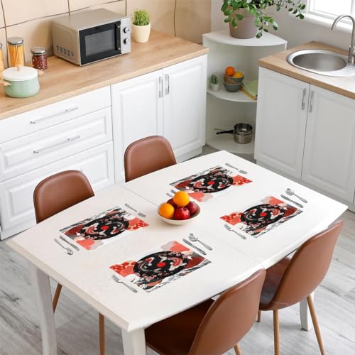 Feelyou Japanese Koi Fish Placemats Set Set of 4 18"x12" - color: Red Black Grey