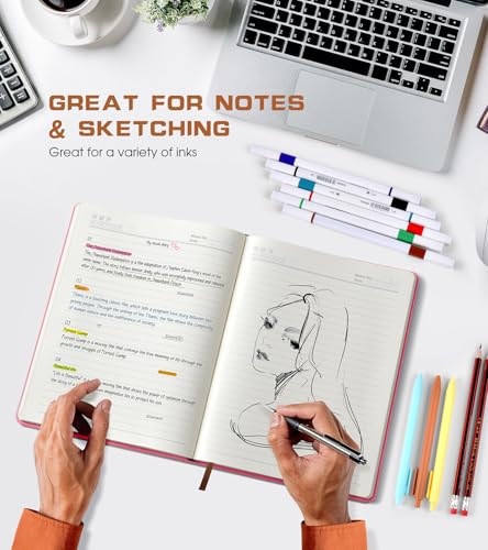 Biuwory Leather Journal Notebook,256 Thick Lined Pages,Hardcover 5.7"×8.3" - color: Pink, size: Lined-256 Pages (5.7"×8.3")