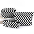 EIMMBD Makeup Bag 3 Pieces Large Capacity Checkered Cosmetic Bags Travel Toiletry Bag Organizer Cute Makeup Pouch Storage for Women(Black) - color: Black