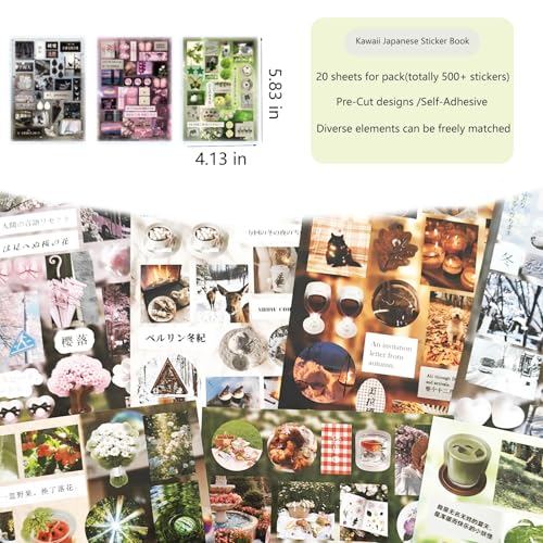 500+ Scrapbook Japanese Stickers Set,20 Sheets Vintage Japanese Stickers,Kawaii Korean Sticker for Scrapbooking,Journaling,Junk Journal,Bullet Journaling,Planner,Photo Frame,Notebook(Silent Illusion) - color: Enchanting