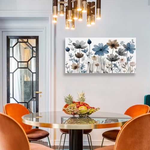 KZKU Flowers Canvas Wall Art - Floral Pictures for Wall Decor Indigo Brown Grey Canvas Prints Nature Printing Artwork for Living Room Bedroom Home Office Wall Decoration 20" x 40" - color: Elegant Flowers, size: 40"L x 20"W