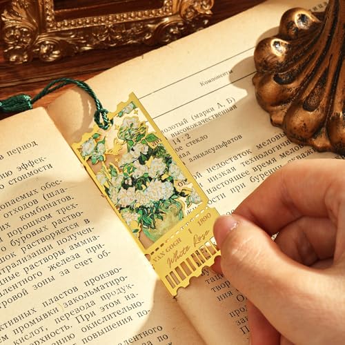 4 Pieces Metal Bookmarks with Tassel, Golden Hollow Bookmark Monet Oil Painting Theme Book Mark Bookmarks for Book Lovers Writers Readers Children Teens for Women Teen Adults - style: 4Pcs Stamp