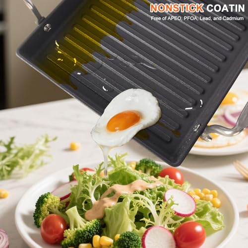 8.6 Inch Stove Top Cast Iron Grill Pan, Medium Pre-Seasoned Ribbed Skillet - size: 15.8" x 8.6" x 1"