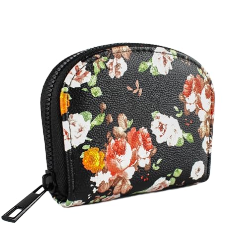 Small Zip Wallet Credit Card Wallet Coin change case Holder for women PU Leather(Floral) - color: Floral