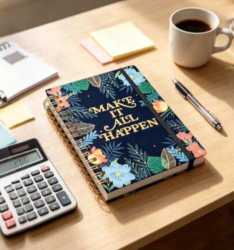 Aosemili A5 Spiral Notebook Lined Planner Ruled Notepad Journal for Writing - color: Black Leaf