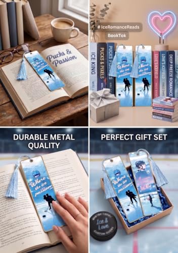2Pcs Hockey Metal Bookmarks for Sports Romance Readers Book Lover Gift - color: Ice Hockey