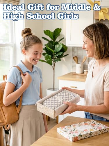 Bigmeta Gingham Expandable Pencil Case for Teens Girls - Light Gray - color: Light Gray