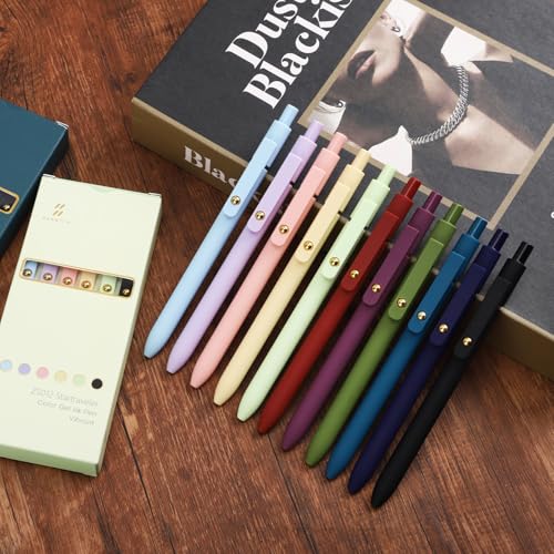 Ddaowanx Colored Gel Pens Set,0.5mm Retractable Quick Dry Colorful Ink Pens - color: 12Pcs-Aesthetic+Vintage Colors, size: 1 Count (Pack of 6)