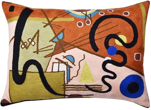 Lumbar Kandinsky Modern Pillow Cover Lyrical Mid-Century Chair Cushions Brown Abstract Pillowcase Contemporary Couch Pillowsham Sofa Hand Embroidered Wool Size 14x20 - color: Lyrical Lumbar Pillow Cover