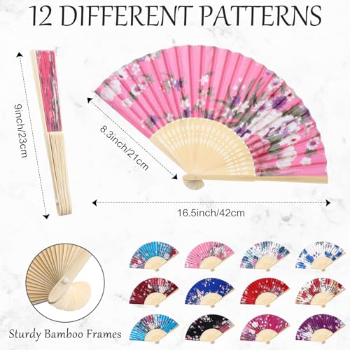 Chuangdi 12 Pcs Folding Hand Fans for Line Dancing Bulk Silk Fabric Popping Clapping Fans for Line Dancing on The Ground for Women Foldable Wedding Decoration Gifts(Rose) - style: Rose
