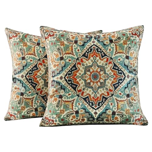 Boho Soft Velvet Throw Pillow Covers 18x18 in Vintage Moroccan - color: Blue, size: 18" x 18" (Pack of 2)