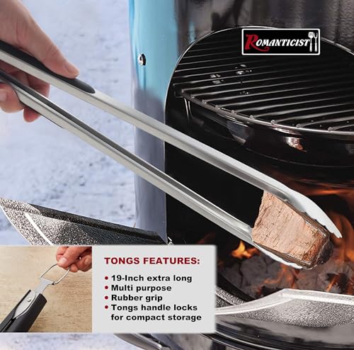 ROMANTICIST 4pc Heavy Duty Grill Accessories for Top Chef - Professional Grill Tools Set & Basic BBQ Tools for Backyard Restaurant Outdoor Kitchen - Deluxe Grill Gift for Dad on Father’s Day Christmas - color: Gray