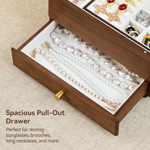 Black Walnut Wooden Jewelry Box with Feet, 3 Layer Organizer for Women - color: 3 Layer with Feet