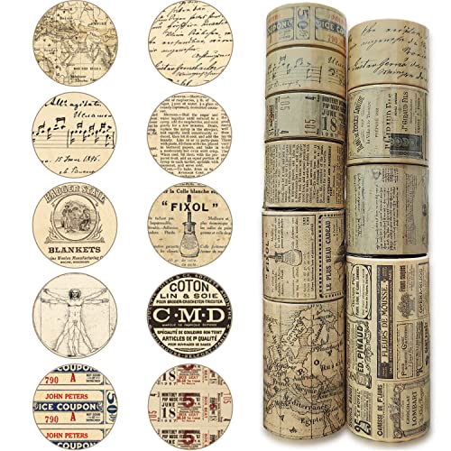 10 Rolls (Totally 98ft/30m) Vintage Washi Tape Set, Masking Tape Nostalgic Style Decor Sticker for DIY Craft Scrapbooking Bullet Journal Planner Gift Wrapping