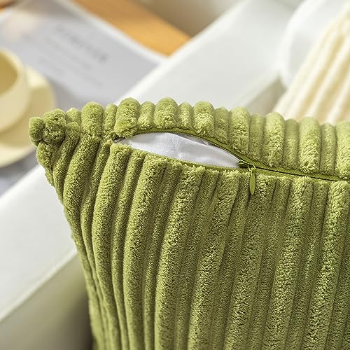 Kevin Textile Striped Corduroy 16”x16” Pillow Covers 2 Pack, Green - color: Green, size: 16" x 16" (Pack of 2)
