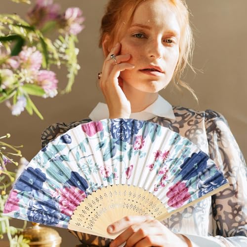 Chuangdi 12 Pcs Folding Hand Fans for Line Dancing Bulk Silk Fabric Popping Clapping Fans for Line Dancing on The Ground for Women Foldable Wedding Decoration Gifts(Rose) - style: Rose
