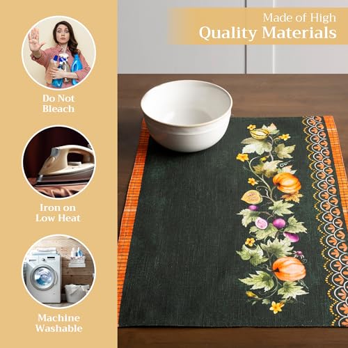 Maison d' Hermine Placemats Set of 4 Reusable 100% Cotton (13"x19") - color: 047 - Pumpkin Garden - Dark Green, size: 13" X 19" (Pack of 4)
