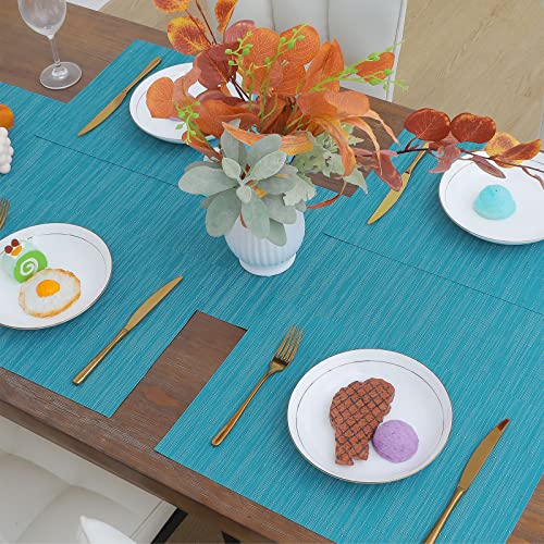 SHACOS Indoor Outdoor Placemats Set of 8 Woven Vinyl Place Mats for Dining Table Wipeable Heat Resistant Washable Kitchen Patio Table Mats (8, Teal Blue) - color: Teal Blue, size: Set of 8