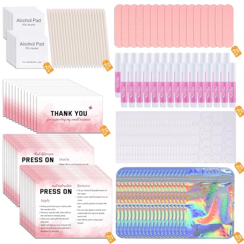 Press On Nail Tool Kit Nail Prep Kit Packaging (20pcs in Pink) - size: 20pcs in pink