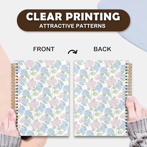 VIIJJUE Hydrangea Notebook Journal, Blue and Pink Hydrangea Notebooks for Note Taking, Blue and Pink Office Supplies, Hardcover Spiral Journal 5.5x8.3 Inch - color: B- Hydrangea