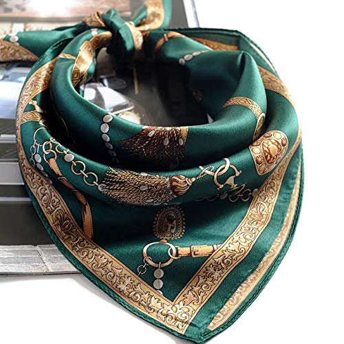 ANDANTINO 100% Mulberry Silk Scarf -21” Square Neckerchief with Gift Packed - color: Blackish Green