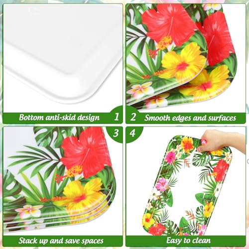 JarThenaAMCS 3Pcs Summer Tropical Luau Serving Trays Reusable Serving Dishes Watercolor Hawaiian Hibiscus Floral Monstera Melamine Platter for Pool Beach Aloha Birthday Party - style: Tropical Luau