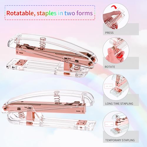 EOOUT Rose Gold Desk Accessories, Office Supplies and Accessories Set, Acrylic Stapler Set, Staple Remover, Phone Holder, Pen Holder, Scissor, Ruler, Transparent Tape - color: Rose Gold
