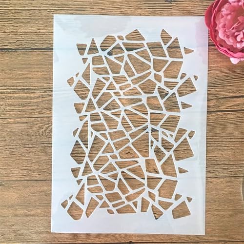 TIAMECH A4 Reusable Irregular Mosaic Stencil for Painting - style: Glass Mosaic