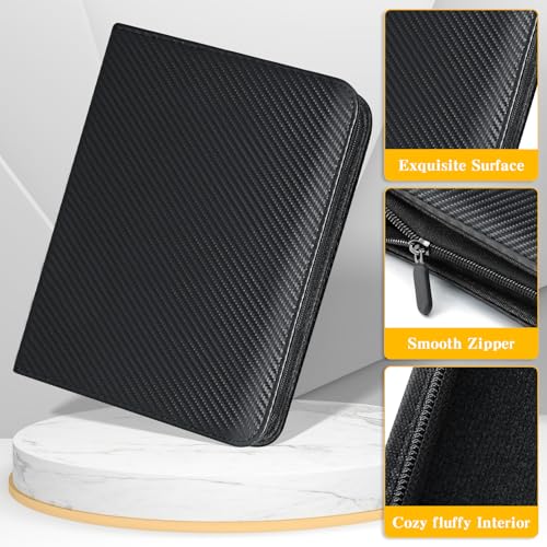 Jumbo Card Binder for PKM– WITHYU PU Leather Ringless Card Collection Binder with 60 Pockets, 5.4'' x 7.4''Card Holders Storage Album for Game Card (Carbon Black) - color: Carbon Black, size: 5.4x7.4