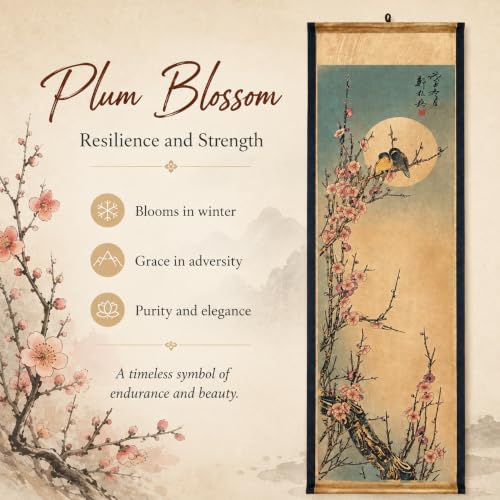 Wall Art Poster Prints Painting Scroll Hang Decor Plum Bossom Flower Bird - color: F1