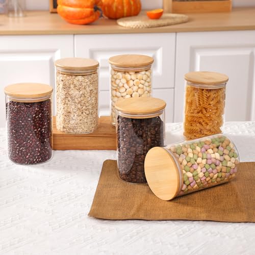 6pcs Glass Food Storage Containers with Bamboo Lids, 1qt Glass Jars