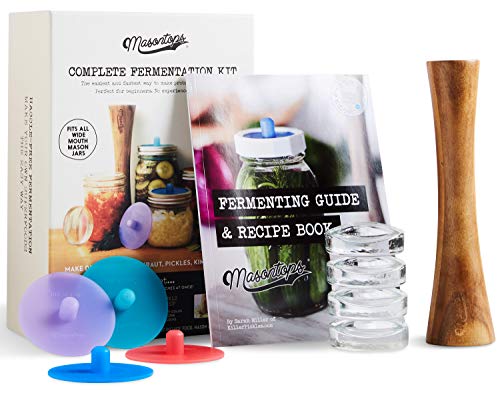 Masontops Complete Mason Jar Fermentation Kit - Pickle Kit, Sauerkraut Making Kit Kimchi Container - Fermentation Airlock Lids Wide Mouth Mason Jars - size: Wide Mouth