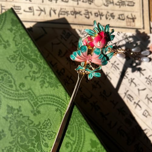 Peony with Pearl Tassels Hairpin Chinese Hanfu and Han Style Hair Retro Flower with Metal Handmade Hair Clip Hair Accessories for Women Girls Long Hair (Peony Flower) - color: Peony Flower