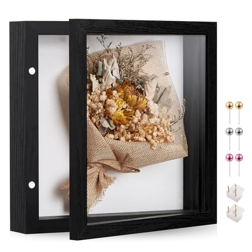 8x8 Black Deep Shadow Box Picture Frame with HD Clear Glass - color: Black, size: 8x8