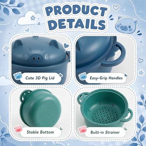 2 Sets 45oz Cute Pig Ramen Bowl Set Microwavable, Dark Blue Green - color: Dark Blue,Dark Green