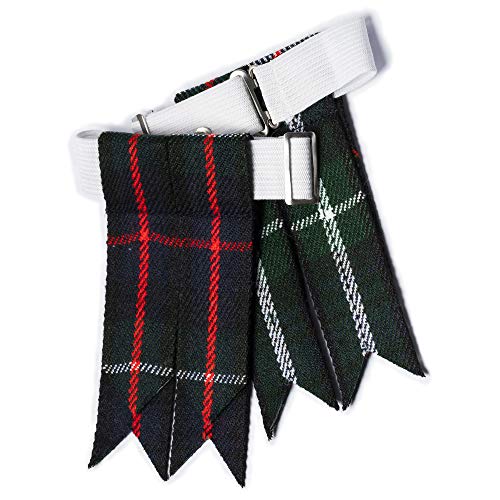 Kilt Flashes for Men with Heavy Buckle Adjusters, Plain & Tartan Kilt Sock Flashes. - color: Mackenzie 009flbu