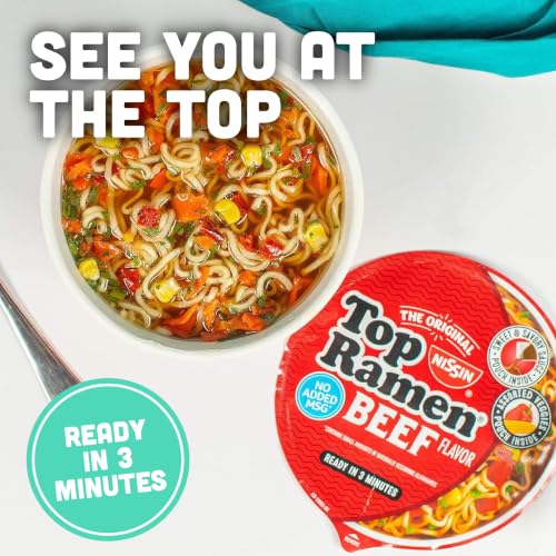 Nissin Top Ramen Bowl Ramen Noodle Soup, Beef, 3.28 Ounce (Pack of 6) - size: 3.28 Ounce (Pack of 6)
