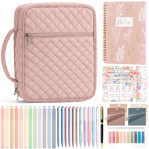 Bible Cover Case for Women Puffer Bible Bag w/Study Supplies Journaling Kit