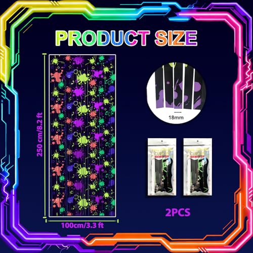 OQOQ Neon Party Decorations Tinsel Curtains Backdrop 2 Pack, 3.3x8.2ft XL - color: Neon Splatter