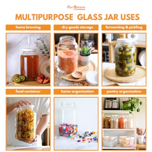 FastRack 1 Gallon Mason Jar Wide Mouth & Twin Bubble Airlock for Fermentation, Pickling, Brewing & Dry Storage – BPA-Free One Gallon Glass Jar with Lid