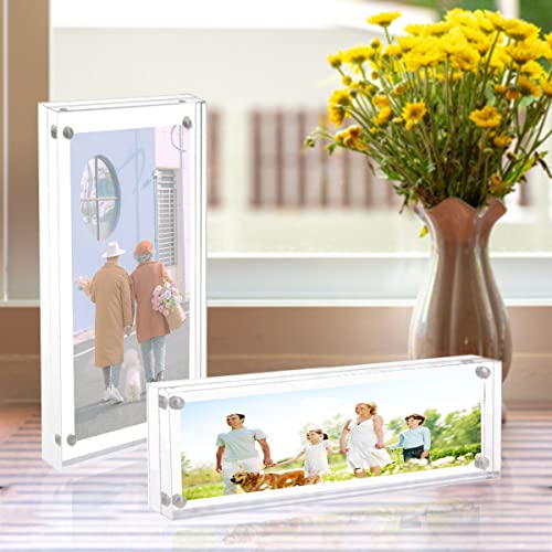 Sezanrpt 2x6 Acrylic Pictures Frames, Transparent 2 Sided Ticket Frame Postcard Frame, Tabletop Small Tiny Acrylic Magnetic Picture Frames for Family, 12 + 12MM Thickness… - size: 2'' x 6''