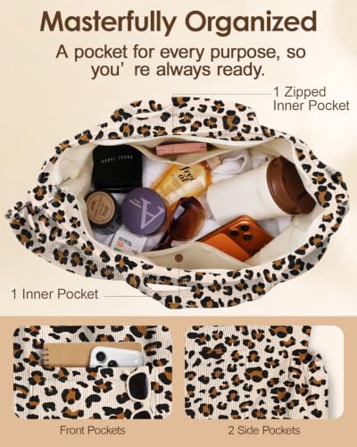 Miss Adola Corduroy Crossbody Tote Bag for Women - color: Classic Leopard
