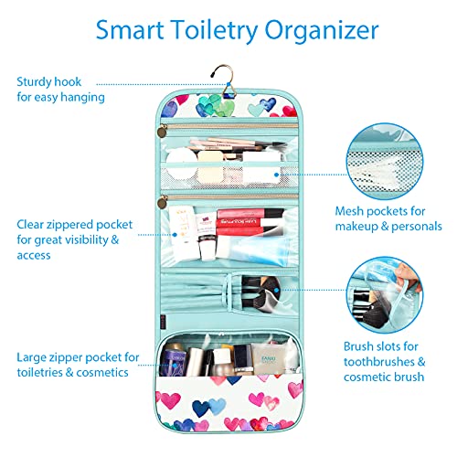FINTIE Portable Toiletry Cosmetic Travel Bag Hanging Makeup Organizer - color: Raining Hearts