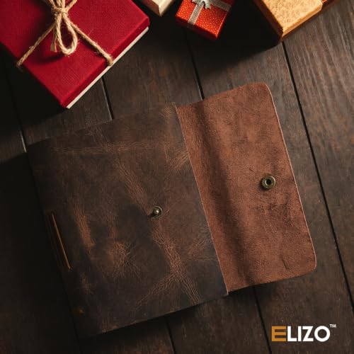 ELIZO Lined Paper Leather Bound Journal-200 Pages, Teak Brown, 4X6 Inches (A6) Book of Shadows Grimoire, Leather Journal for Men & Women, Sketchbook Writing Notebook, Daily Notepad, Travel Diary - size: 4x6 (Snap Closure)