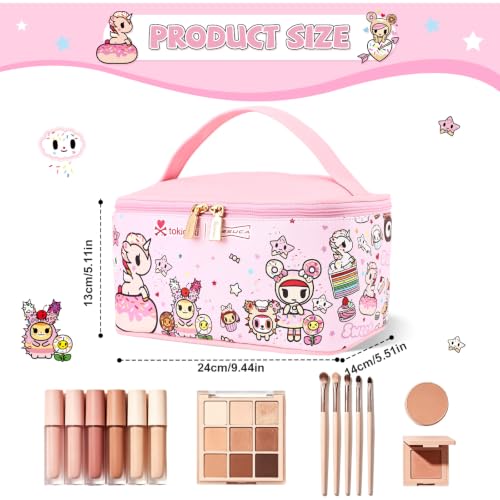 tokidoki Makeup Bag, PU Leather Cosmetic Organizer with Handleer - color: Delicious_Unicorni-A, size: A(9.4*5.1*5.5 inch)