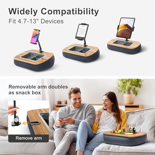 ERGONOV Tablet Pillow Stand for Lap, Adjustable iPad Holder with Snack Bowl - color: Muted gray