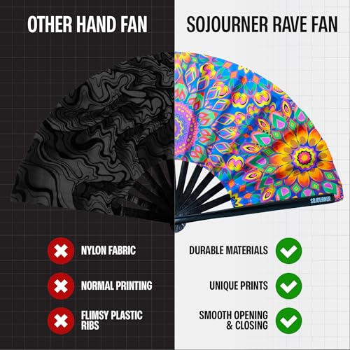 SoJourner Folding Rave Fan, Mandala Trippy Wonders - color: Mandala Trippy Wonders